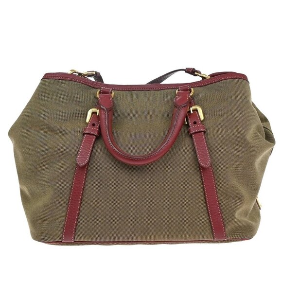PRADA MILANO Logo 2Way Shoulder Hand Bag Canvas Leather Brown Red 79EE817 - Picture 3 of 16